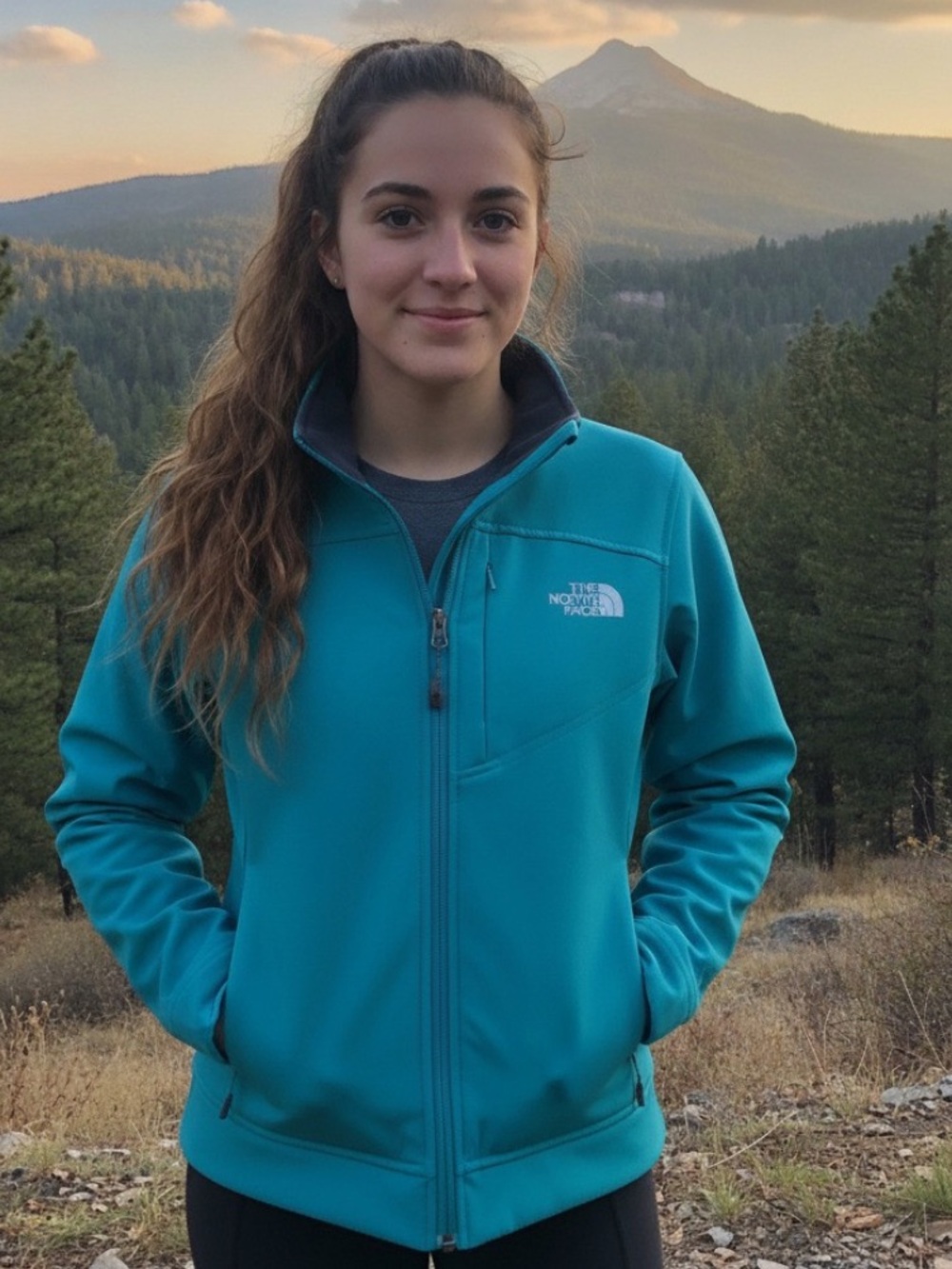 The North Face Fleece Lined Zip Up Teal Blue Microfiber Windbreaker Jacket
